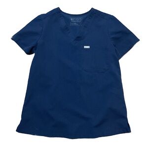 Figs Navy Blue Shirt Pocket Scrub Top